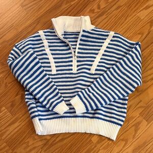 Blue and White Striped Women's Sweater